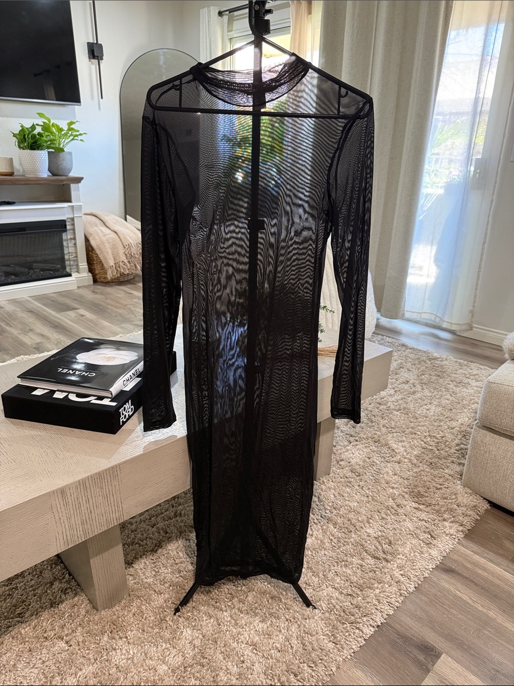 Sheer Black Long Sleeve Mesh Dress / Cover-Up